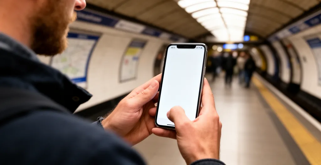 Étudiant consultant un plan de métro Londres sur son smartphone