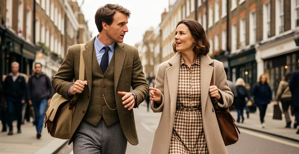 Deux adultes marchant et discutant après les cours dans une rue de Londres