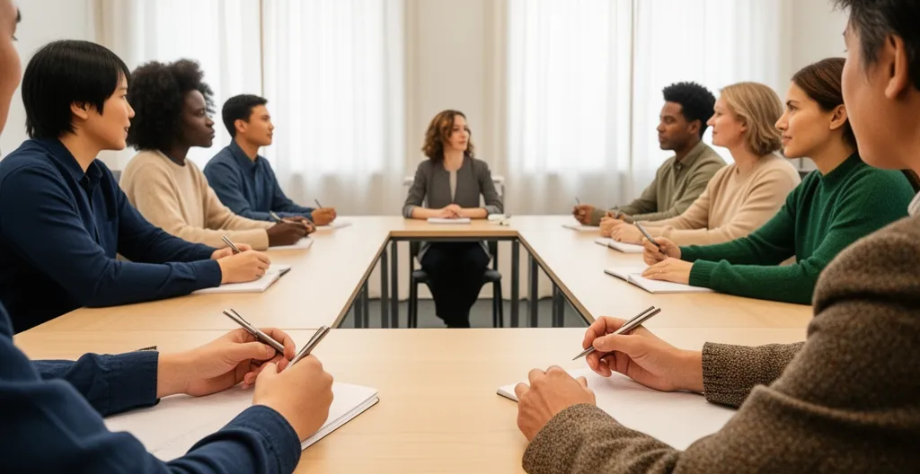 Cours d'anglais multiculturel avec étudiants de diverses nationalités à Londres